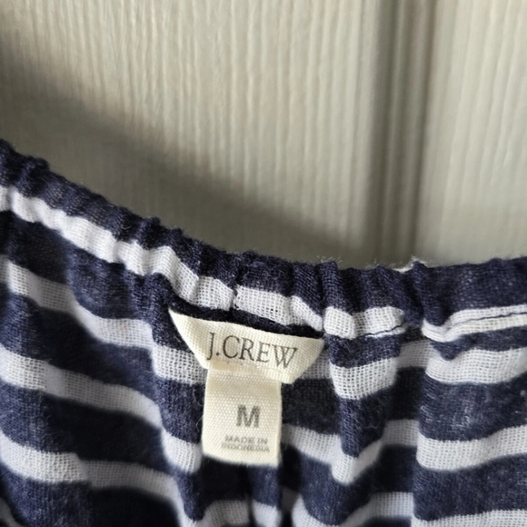 J Crew Sheeer Blouse  Medium Women Navy Blue White Striped Cotton See Thru - Picture 6 of 13